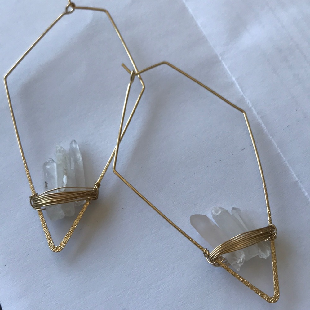 Raw crystal quartz hoop earrings